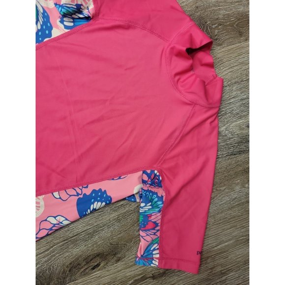 Patagonia Youth Girl Size M(10) Pink Butterfly Rash Guard Sun Protection UPF SS - Picture 4 of 8
